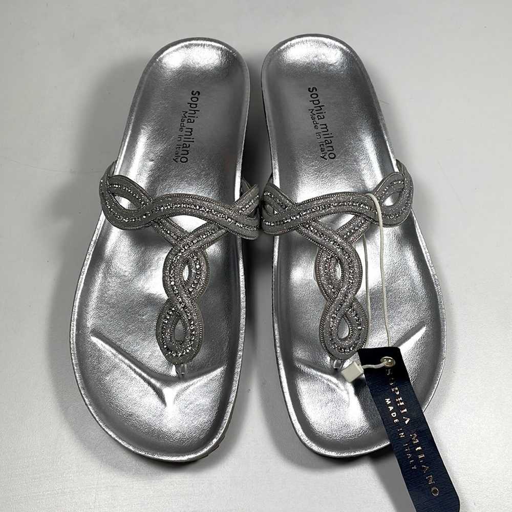 NWT Sophia Milano silver sparkling rhinestones sandals - size 6.5